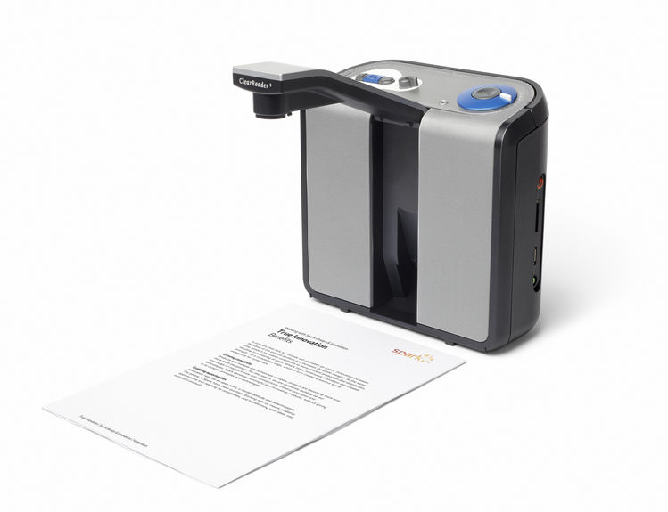на якій зображено Портативний пристрій для читання/збільшення Clearreader+